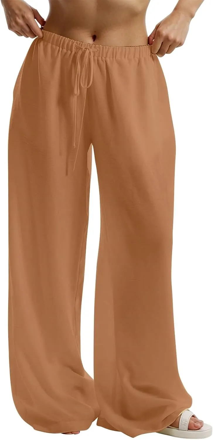 Womens Cargo Pants, White Pants Women Linen Cotton Work Palazzo Trousers Straight Leg Summer High Waisted