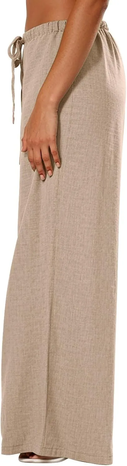 Womens Cargo Pants, White Pants Women Linen Cotton Work Palazzo Trousers Straight Leg Summer High Waisted