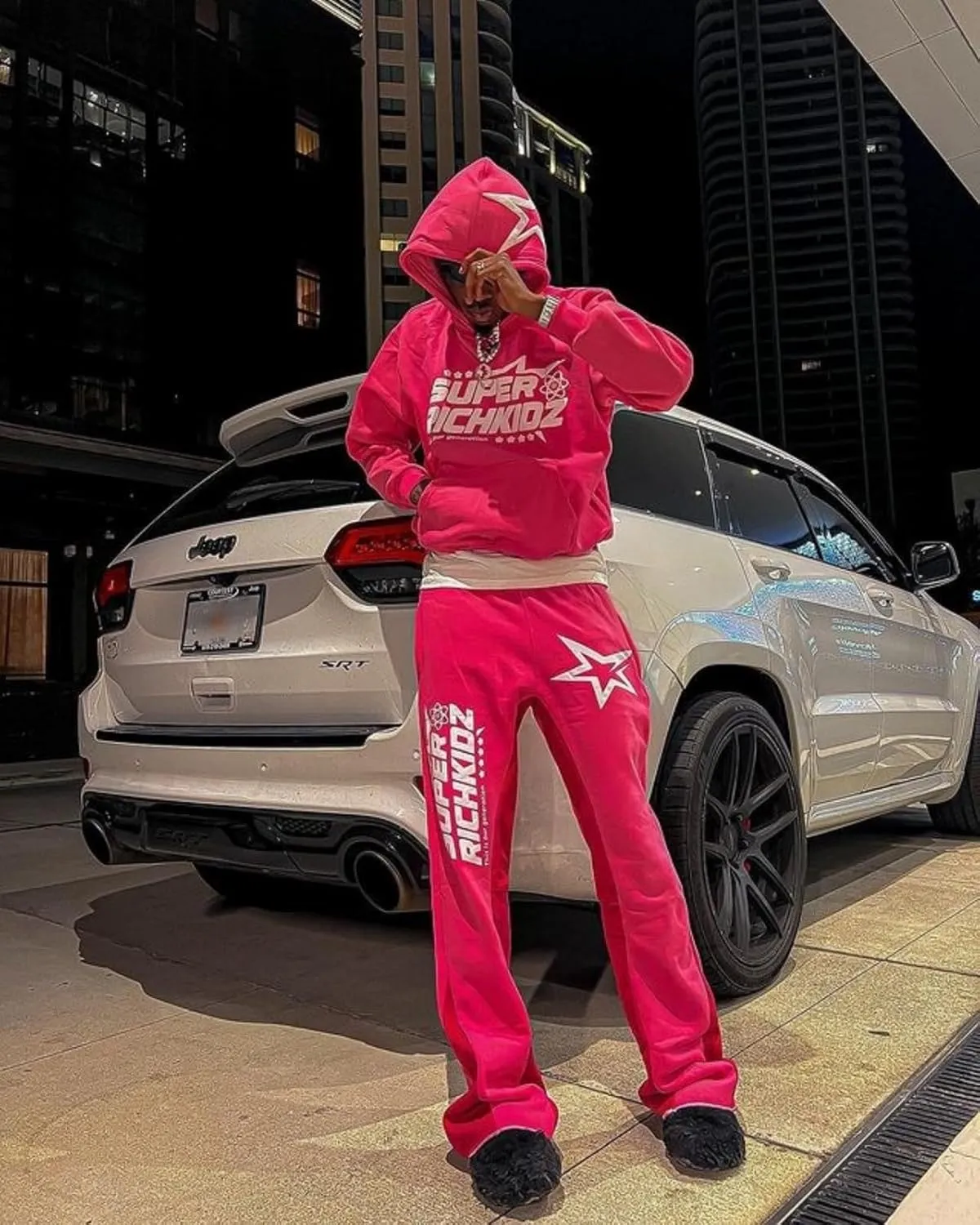 Women's Casual 2 Piece Sweatsuits Fashion Star Letter Print Hoodies Jogger Sweatpants Set Tracksuits