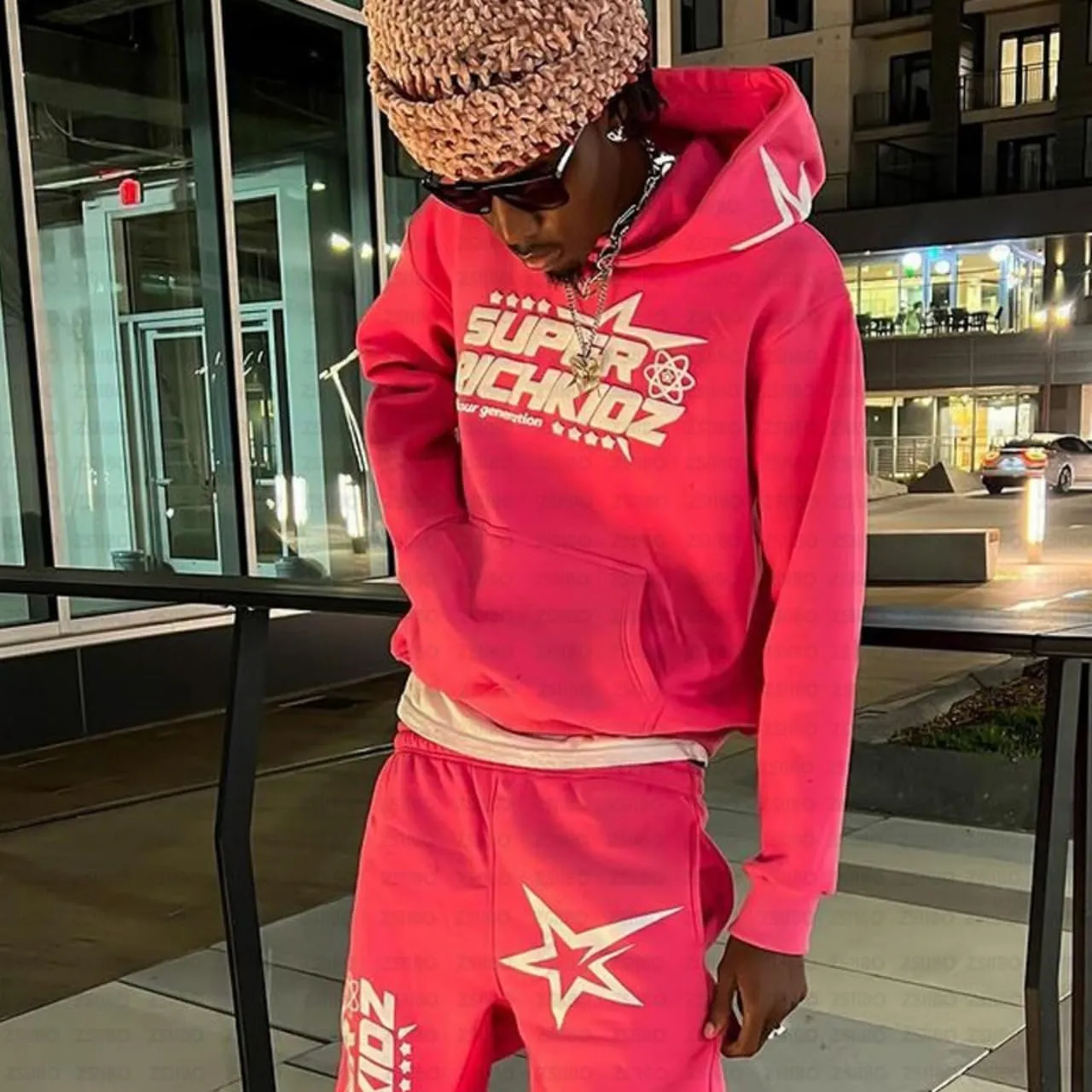 Women's Casual 2 Piece Sweatsuits Fashion Star Letter Print Hoodies Jogger Sweatpants Set Tracksuits