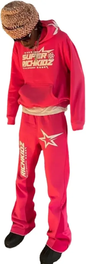 Women's Casual 2 Piece Sweatsuits Fashion Star Letter Print Hoodies Jogger Sweatpants Set Tracksuits