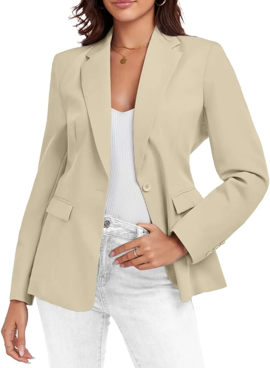 Womens Casual Blazer Open Front Business Suit Jacket Long Sleeve Button Work Office Blazer Summer Lightweight
