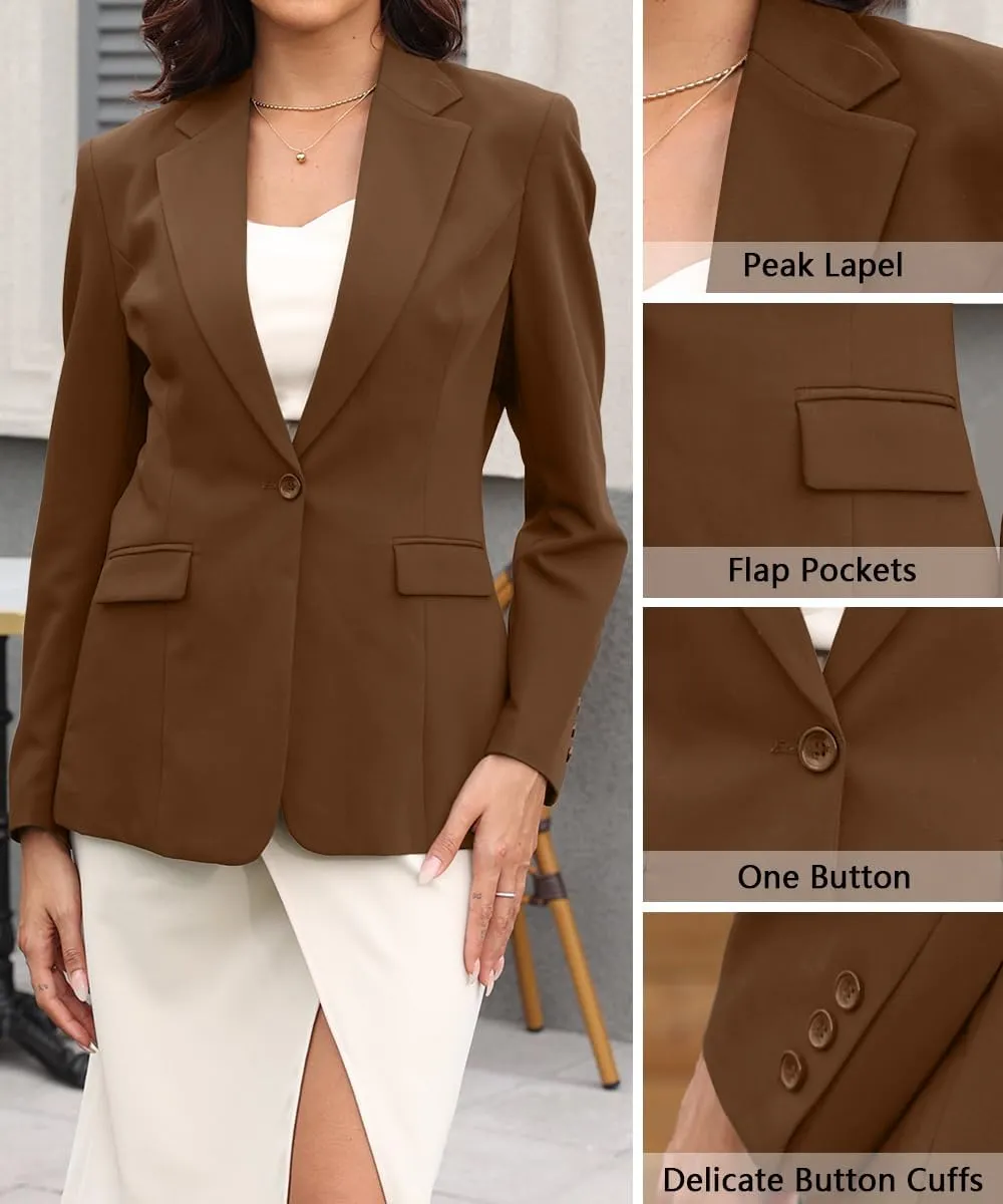 Womens Casual Blazer Open Front Business Suit Jacket Long Sleeve Button Work Office Blazer Summer Lightweight