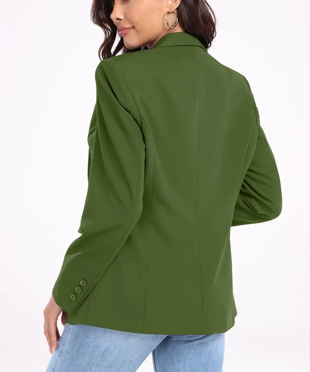Womens Casual Blazer Open Front Business Suit Jacket Long Sleeve Button Work Office Blazer Summer Lightweight