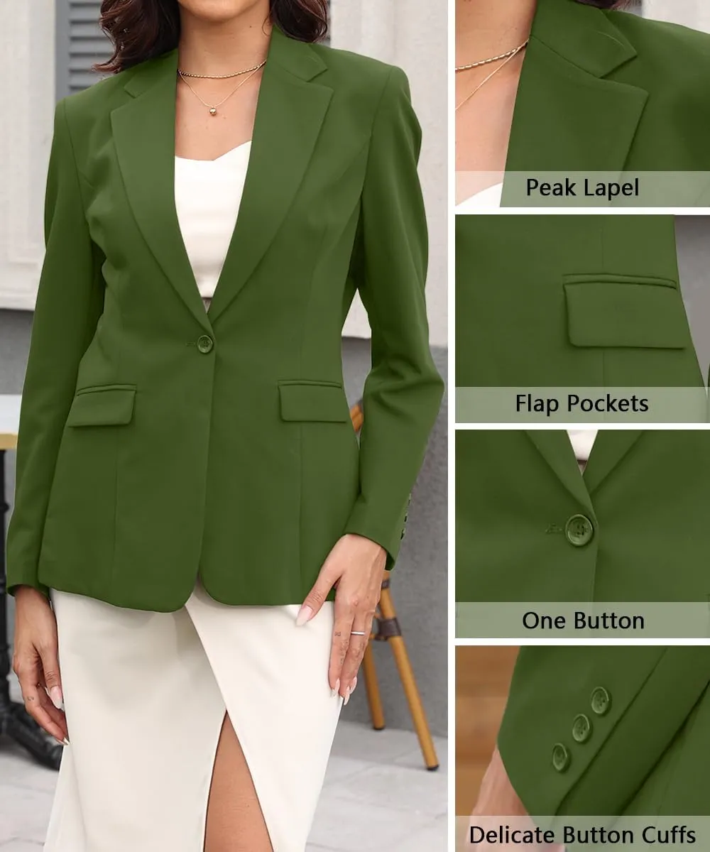 Womens Casual Blazer Open Front Business Suit Jacket Long Sleeve Button Work Office Blazer Summer Lightweight