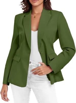 Womens Casual Blazer Open Front Business Suit Jacket Long Sleeve Button Work Office Blazer Summer Lightweight