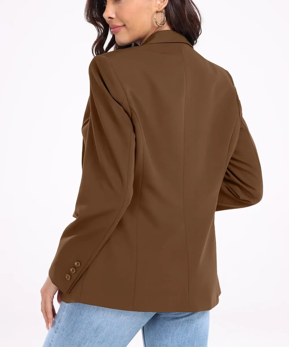 Womens Casual Blazer Open Front Business Suit Jacket Long Sleeve Button Work Office Blazer Summer Lightweight