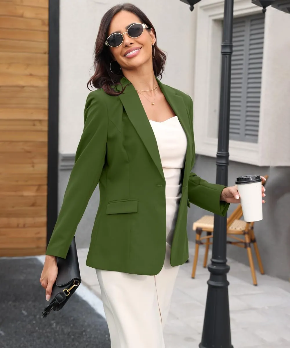 Womens Casual Blazer Open Front Business Suit Jacket Long Sleeve Button Work Office Blazer Summer Lightweight