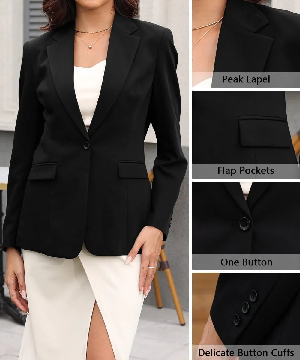 Womens Casual Blazer Open Front Business Suit Jacket Long Sleeve Button Work Office Blazer Summer Lightweight