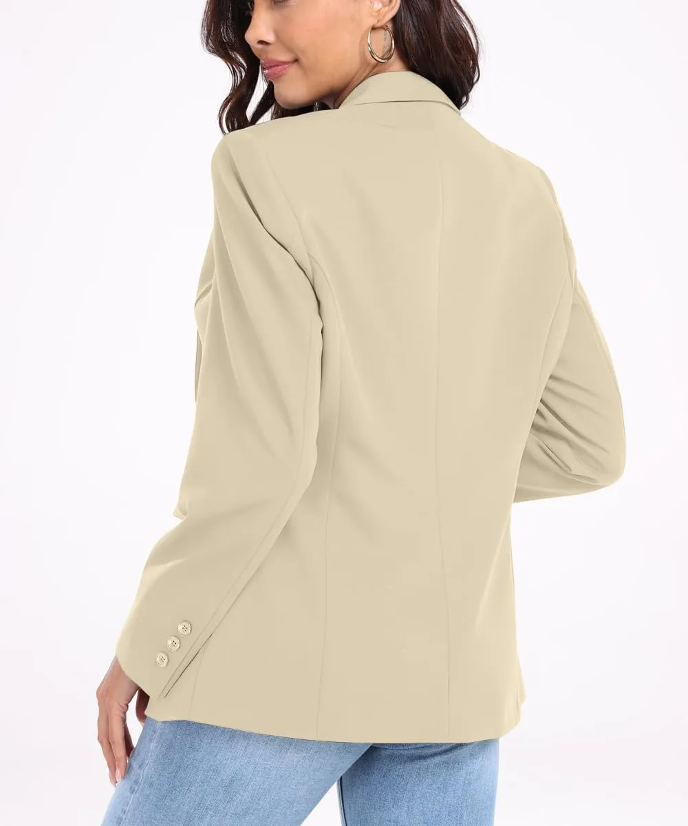 Womens Casual Blazer Open Front Business Suit Jacket Long Sleeve Button Work Office Blazer Summer Lightweight