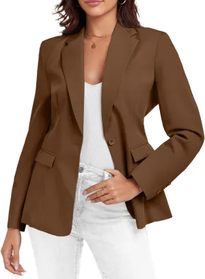 Womens Casual Blazer Open Front Business Suit Jacket Long Sleeve Button Work Office Blazer Summer Lightweight