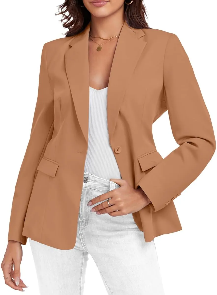 Womens Casual Blazer Open Front Business Suit Jacket Long Sleeve Button Work Office Blazer Summer Lightweight