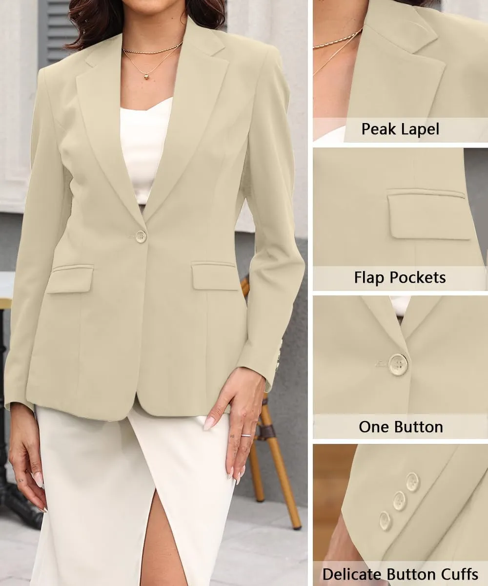Womens Casual Blazer Open Front Business Suit Jacket Long Sleeve Button Work Office Blazer Summer Lightweight
