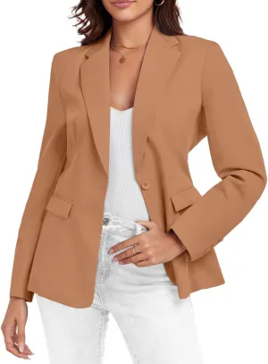 Womens Casual Blazer Open Front Business Suit Jacket Long Sleeve Button Work Office Blazer Summer Lightweight