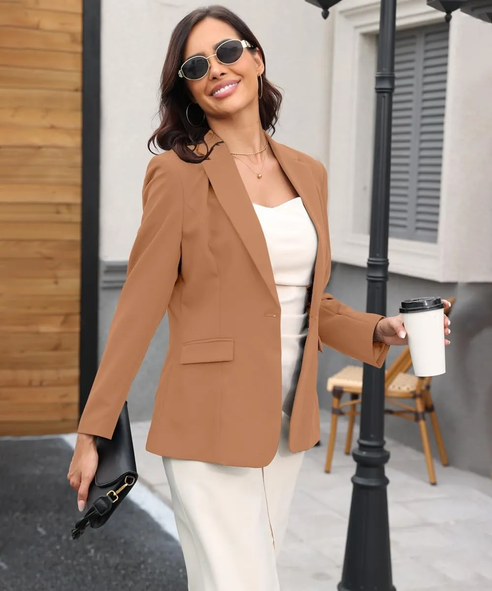 Womens Casual Blazer Open Front Business Suit Jacket Long Sleeve Button Work Office Blazer Summer Lightweight