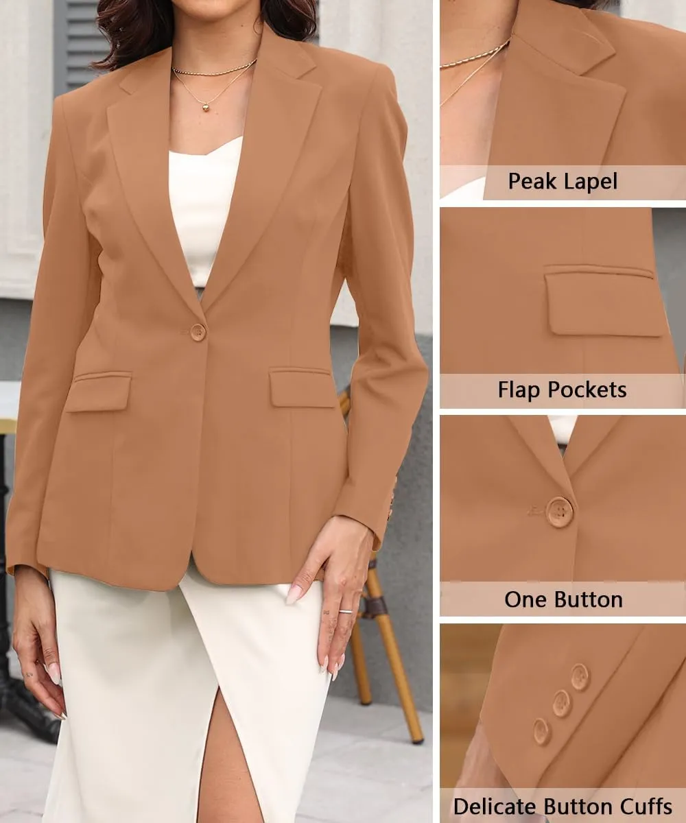 Womens Casual Blazer Open Front Business Suit Jacket Long Sleeve Button Work Office Blazer Summer Lightweight