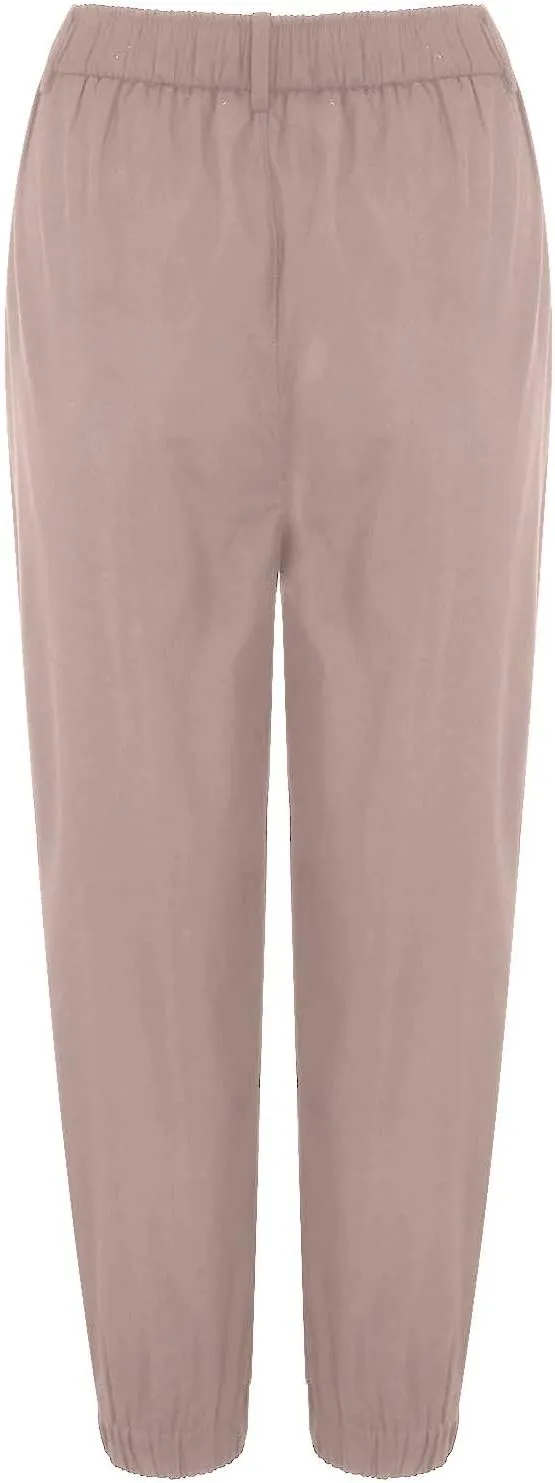 Women's Cropped Harem Pants Lightweight Solid Color Casual Sport Pant Trendy High Waist Cinch Bottom with Zipper Pocket