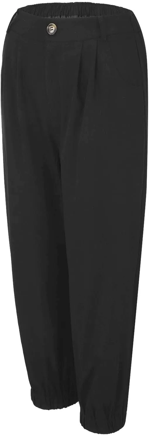 Women's Cropped Harem Pants Lightweight Solid Color Casual Sport Pant Trendy High Waist Cinch Bottom with Zipper Pocket