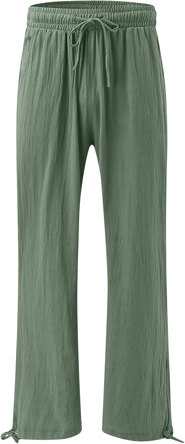 Womens Elastic High Waisted Palazzo Pants 2024 Summer Trendy Casual Wide Leg Pant Long Lounge Trousers with Pocket