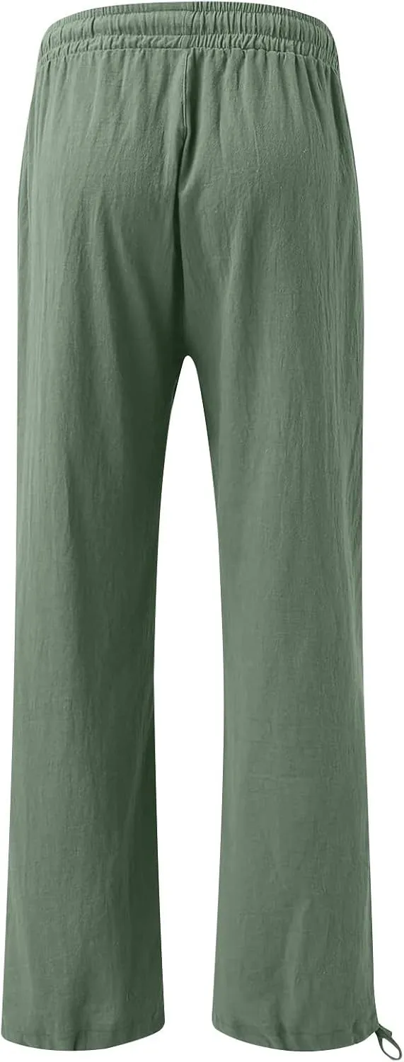 Womens Elastic High Waisted Palazzo Pants 2024 Summer Trendy Casual Wide Leg Pant Long Lounge Trousers with Pocket