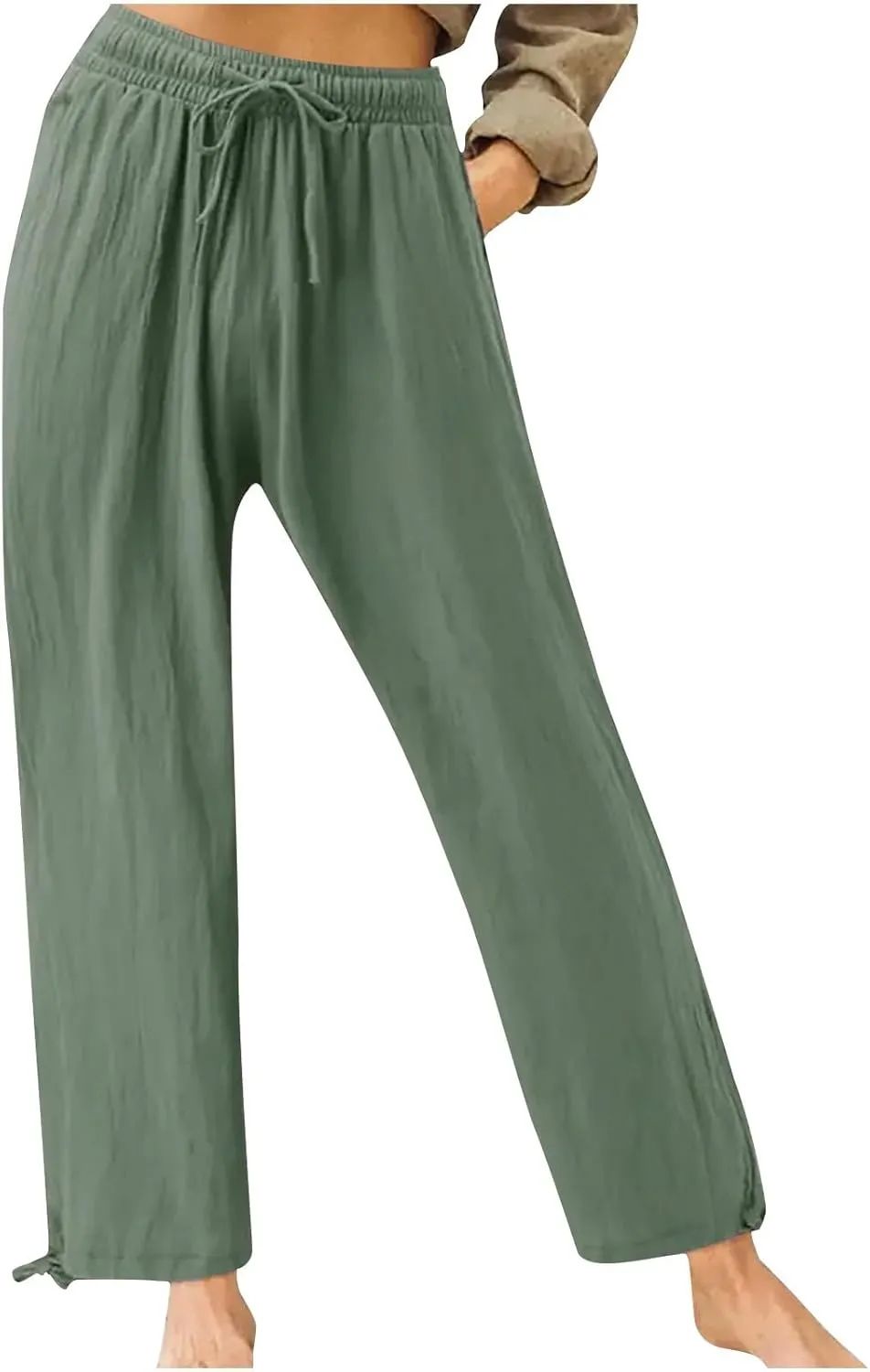 Womens Elastic High Waisted Palazzo Pants 2024 Summer Trendy Casual Wide Leg Pant Long Lounge Trousers with Pocket