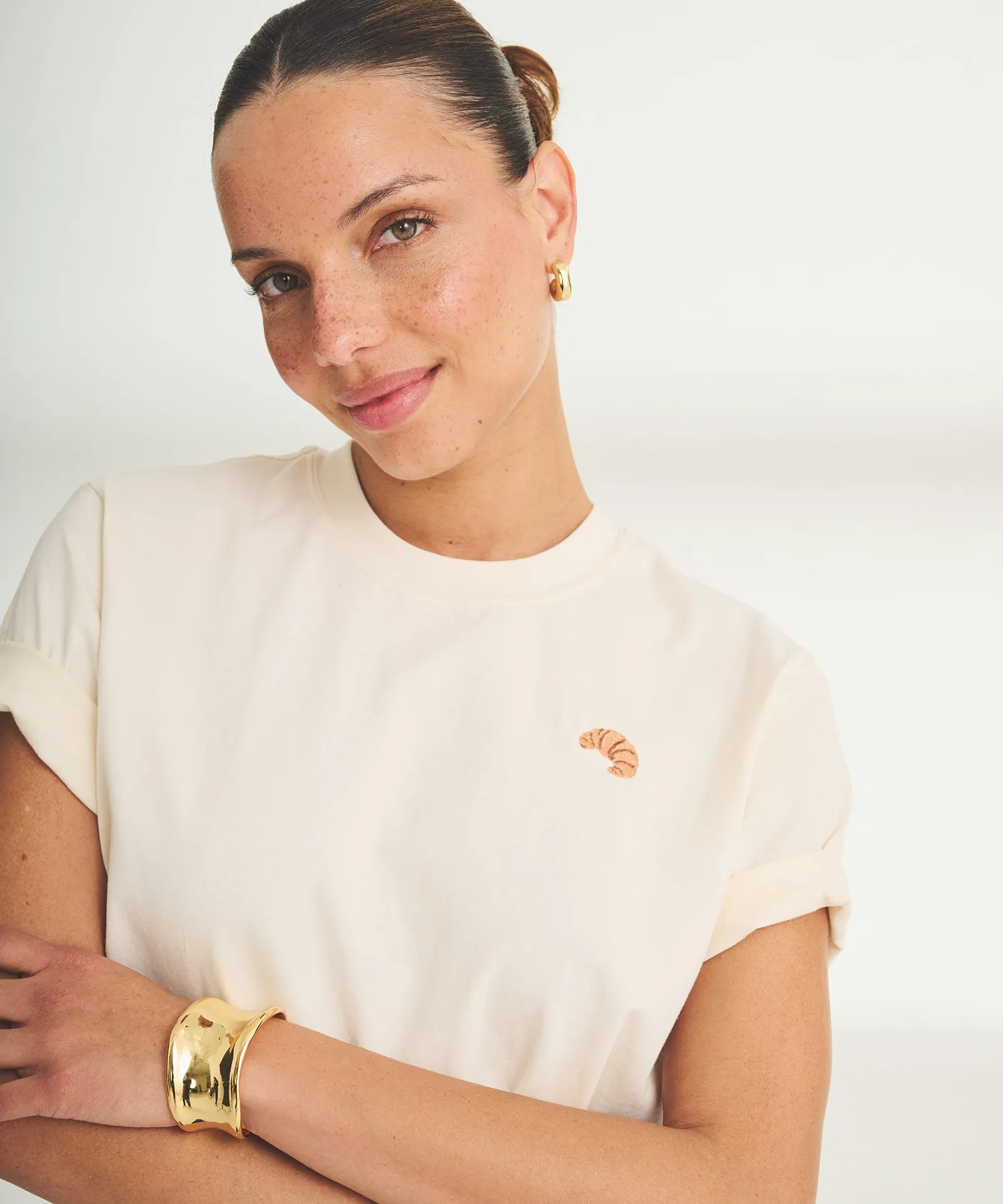 Women's Embroidered Croissant Boxy Tee