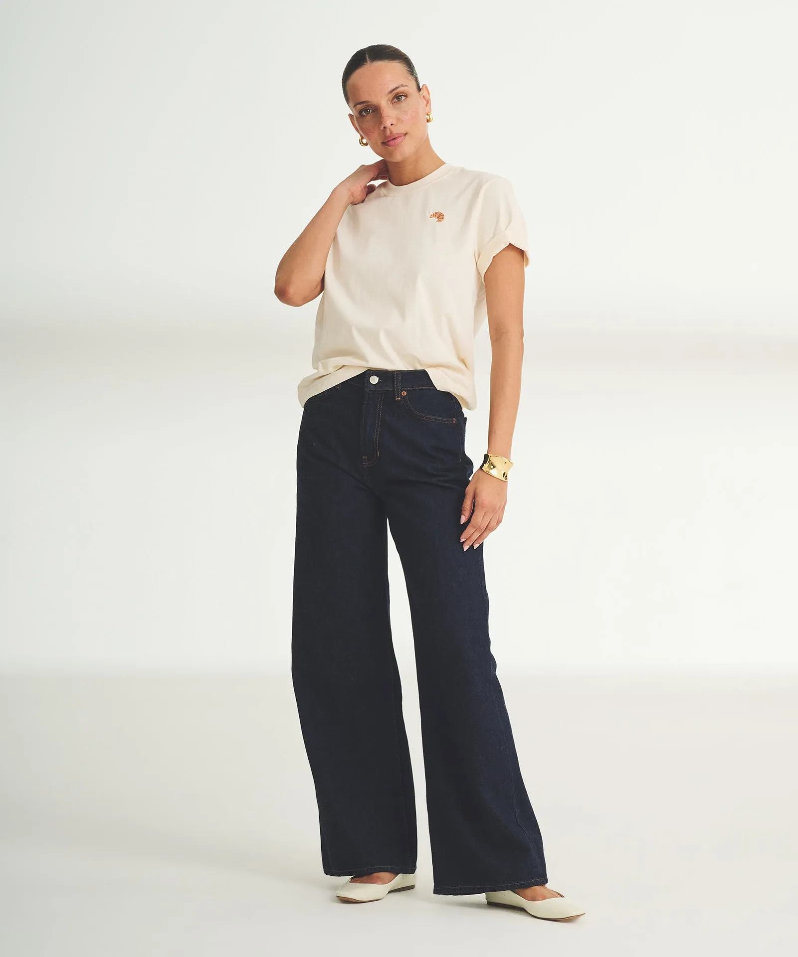 Women's Embroidered Croissant Boxy Tee