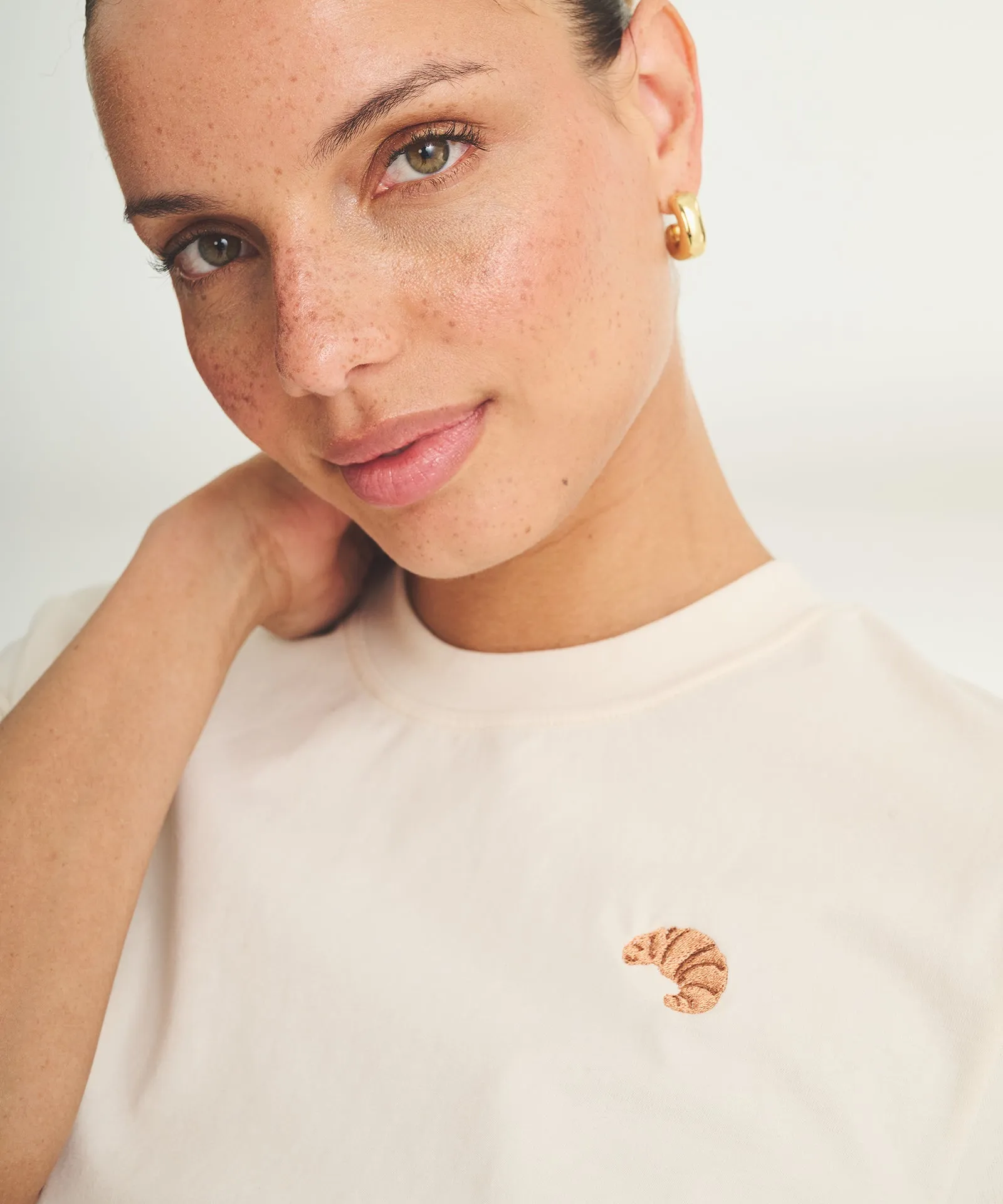 Women's Embroidered Croissant Boxy Tee