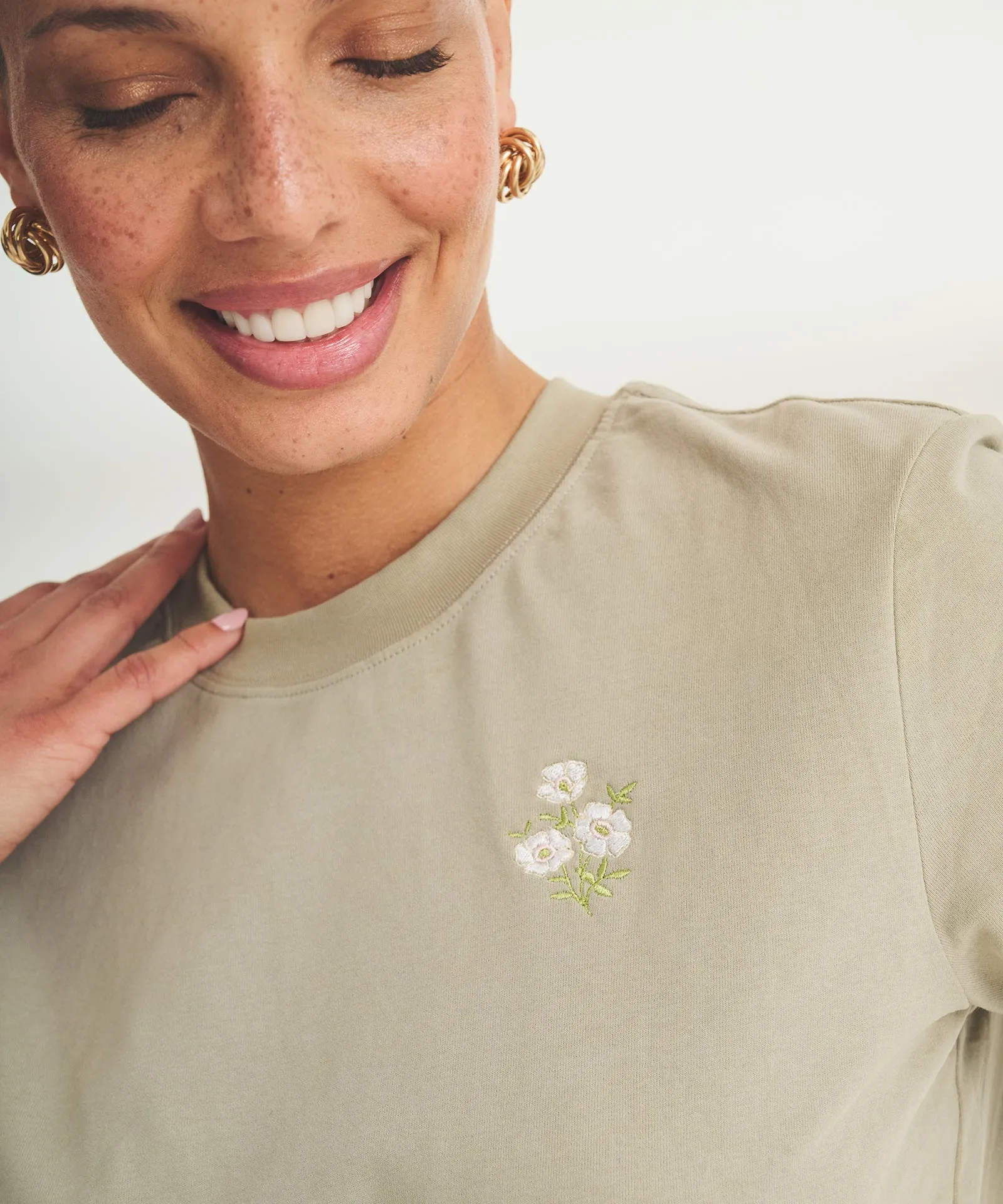 Women's Embroidered Flowers Boxy Tee