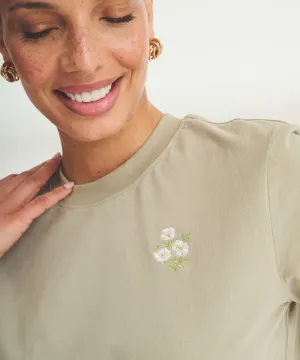 Women's Embroidered Flowers Boxy Tee