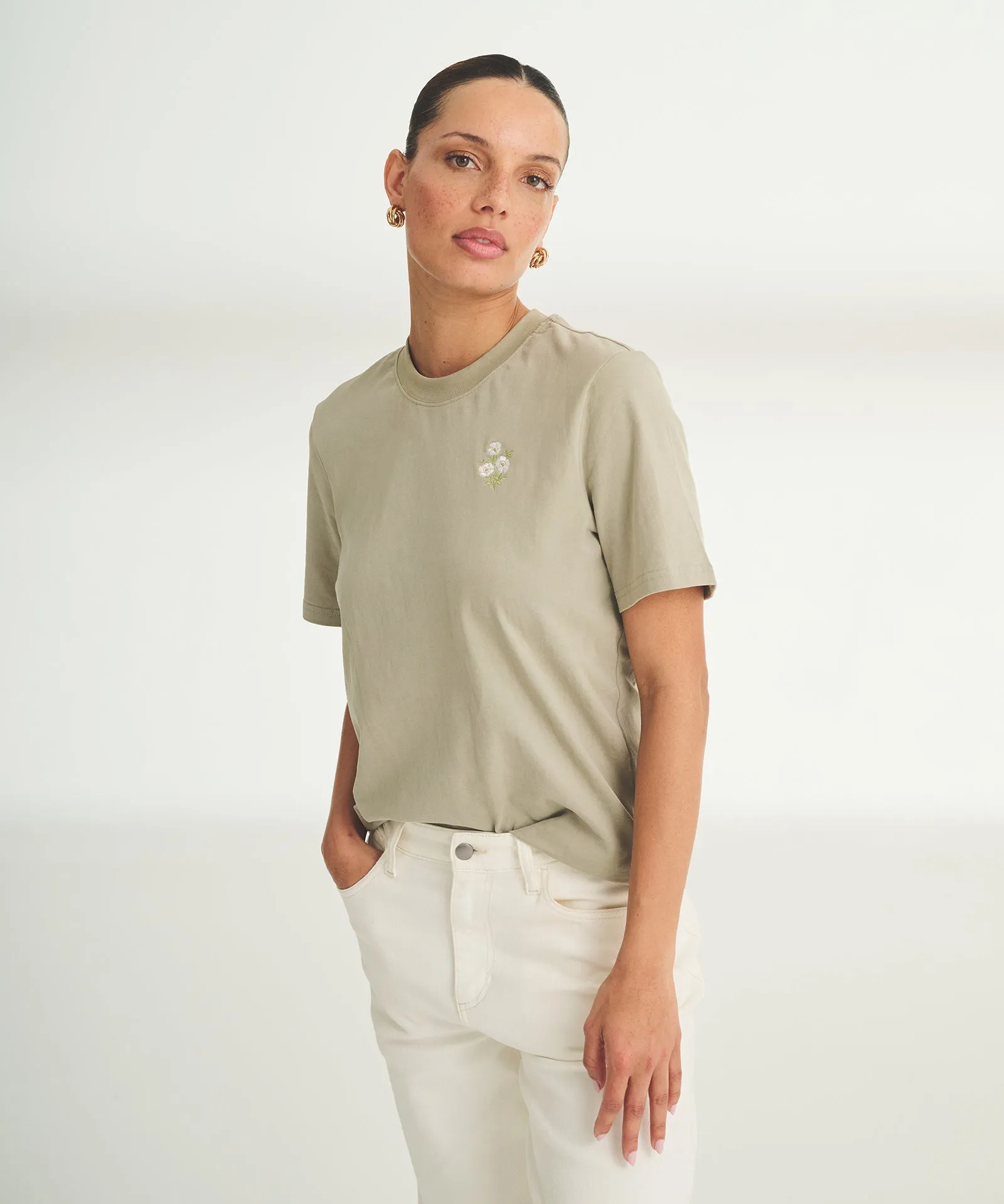 Women's Embroidered Flowers Boxy Tee