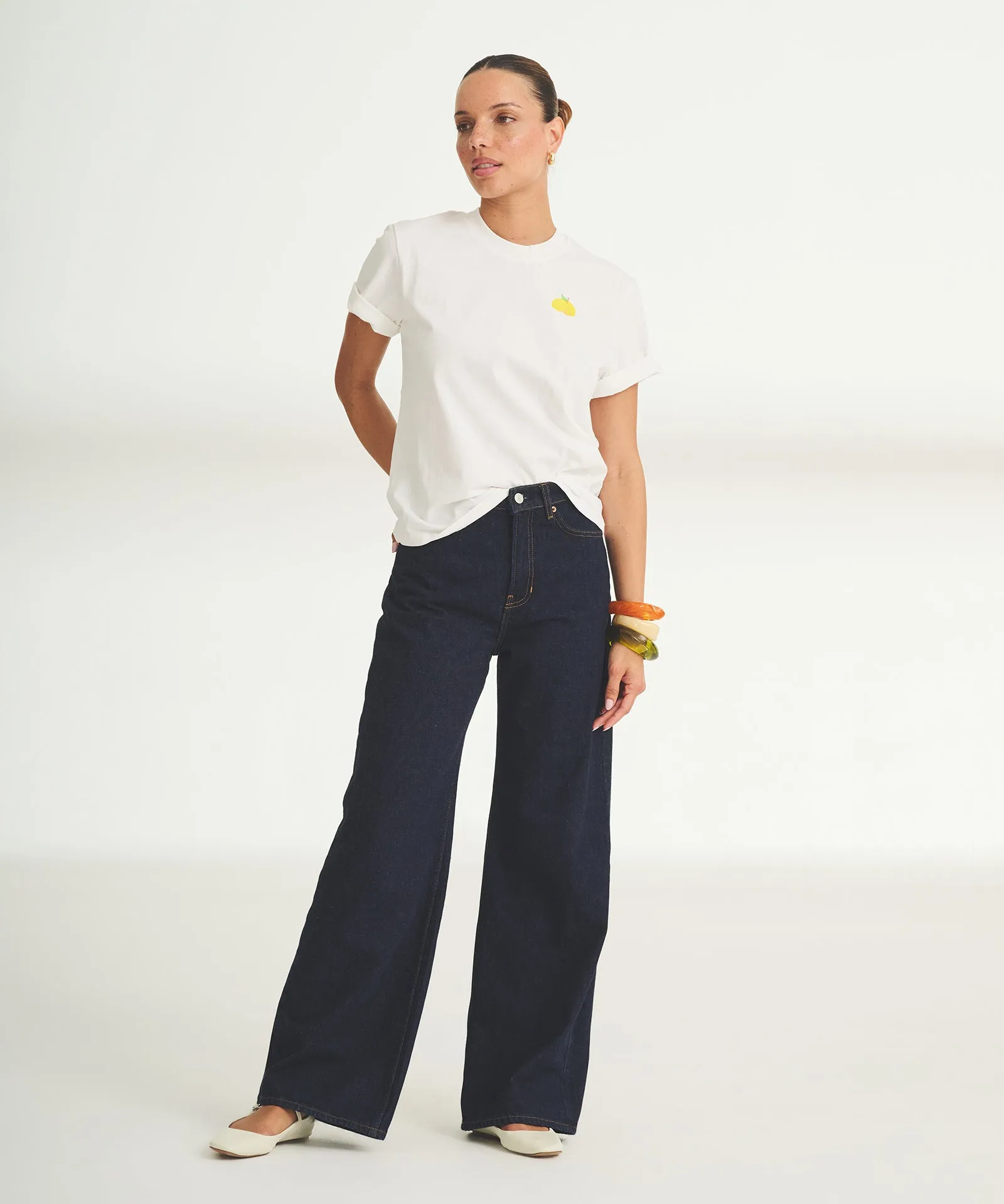 Women's Embroidered Lemons Boxy Tee