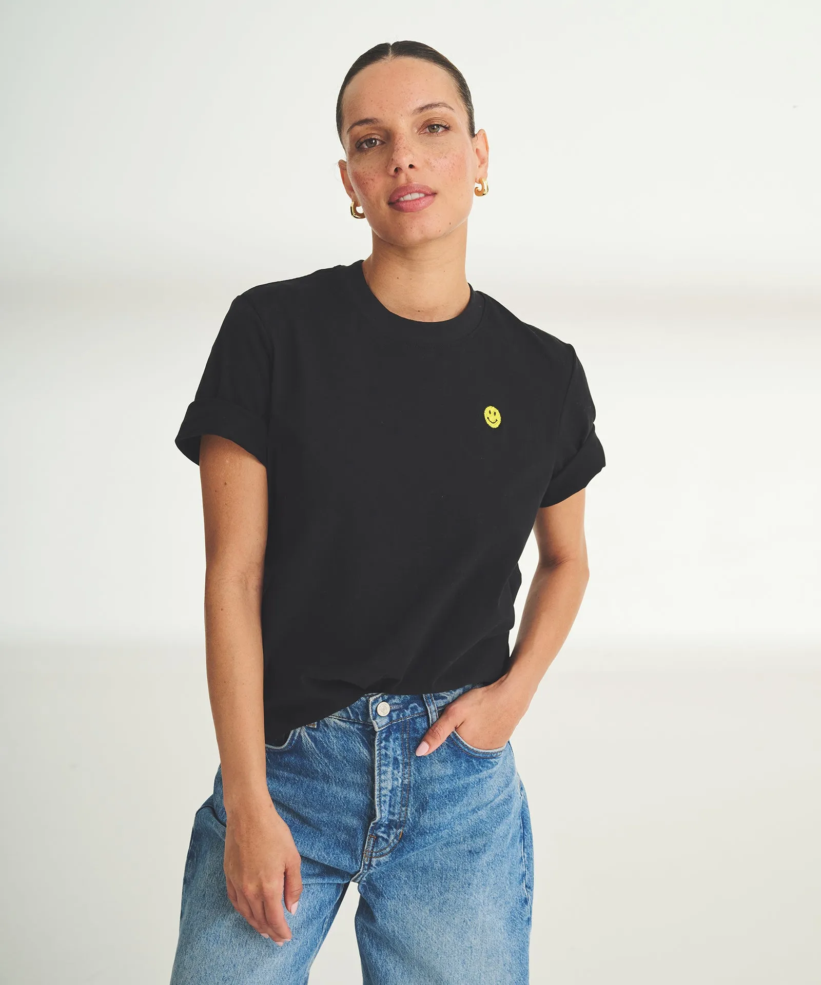 Women's Embroidered Smiley Boxy Tee
