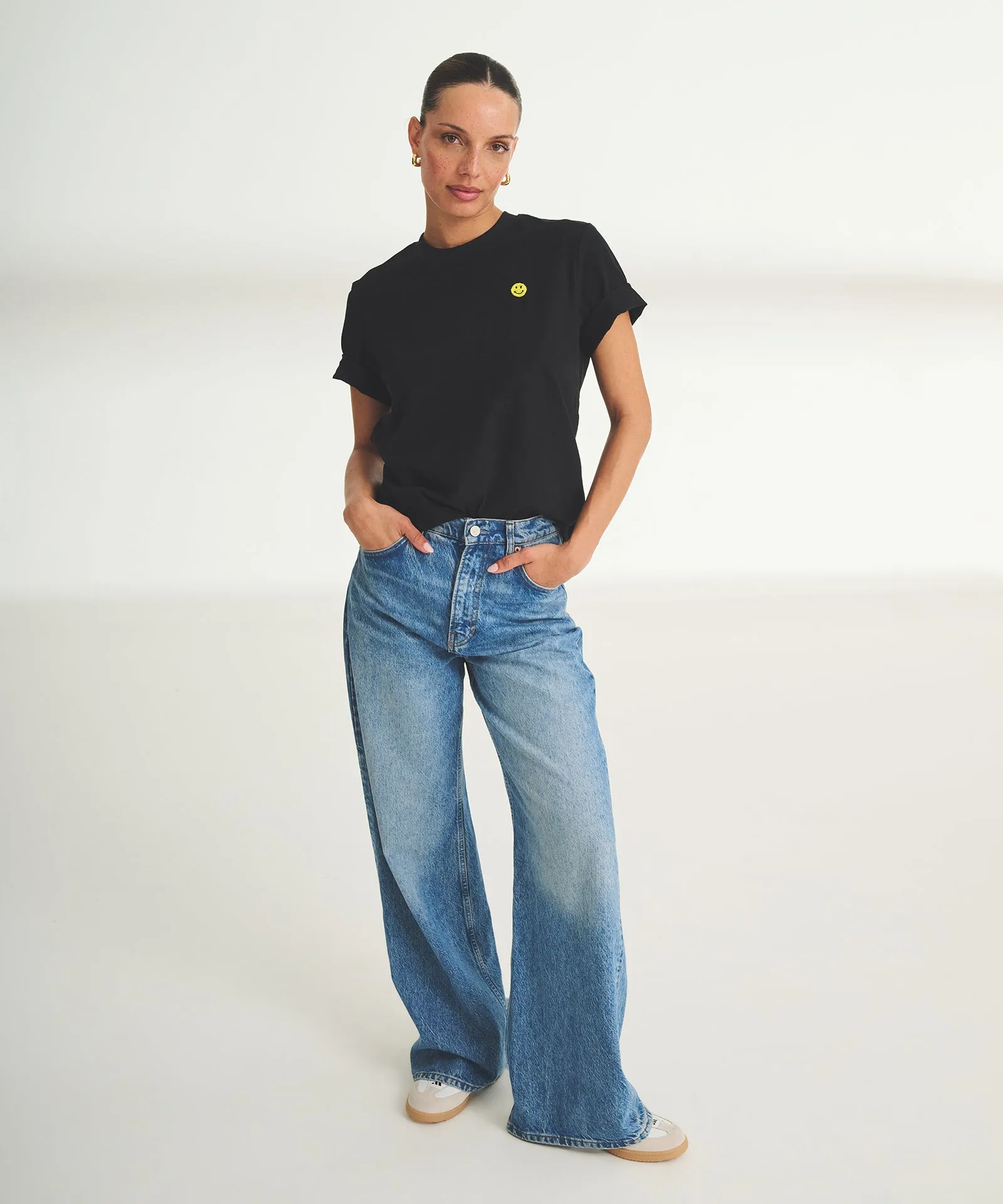 Women's Embroidered Smiley Boxy Tee
