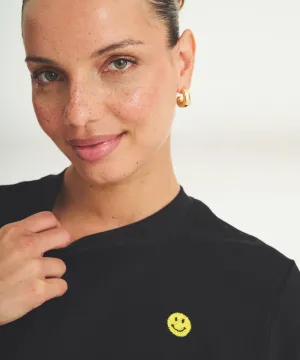 Women's Embroidered Smiley Boxy Tee