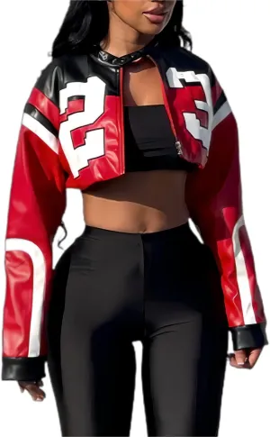 Women's Faux Leather Jacket Zip Up Cropped Bomber Leather Jacket Women 2024 S-XL