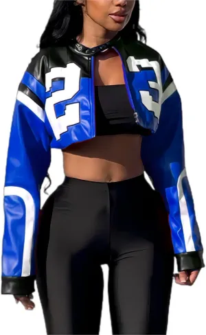 Women's Faux Leather Jacket Zip Up Cropped Bomber Leather Jacket Women 2024 S-XL