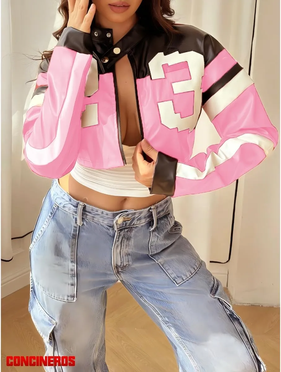Women's Faux Leather Jacket Zip Up Cropped Bomber Leather Jacket Women 2024 S-XL