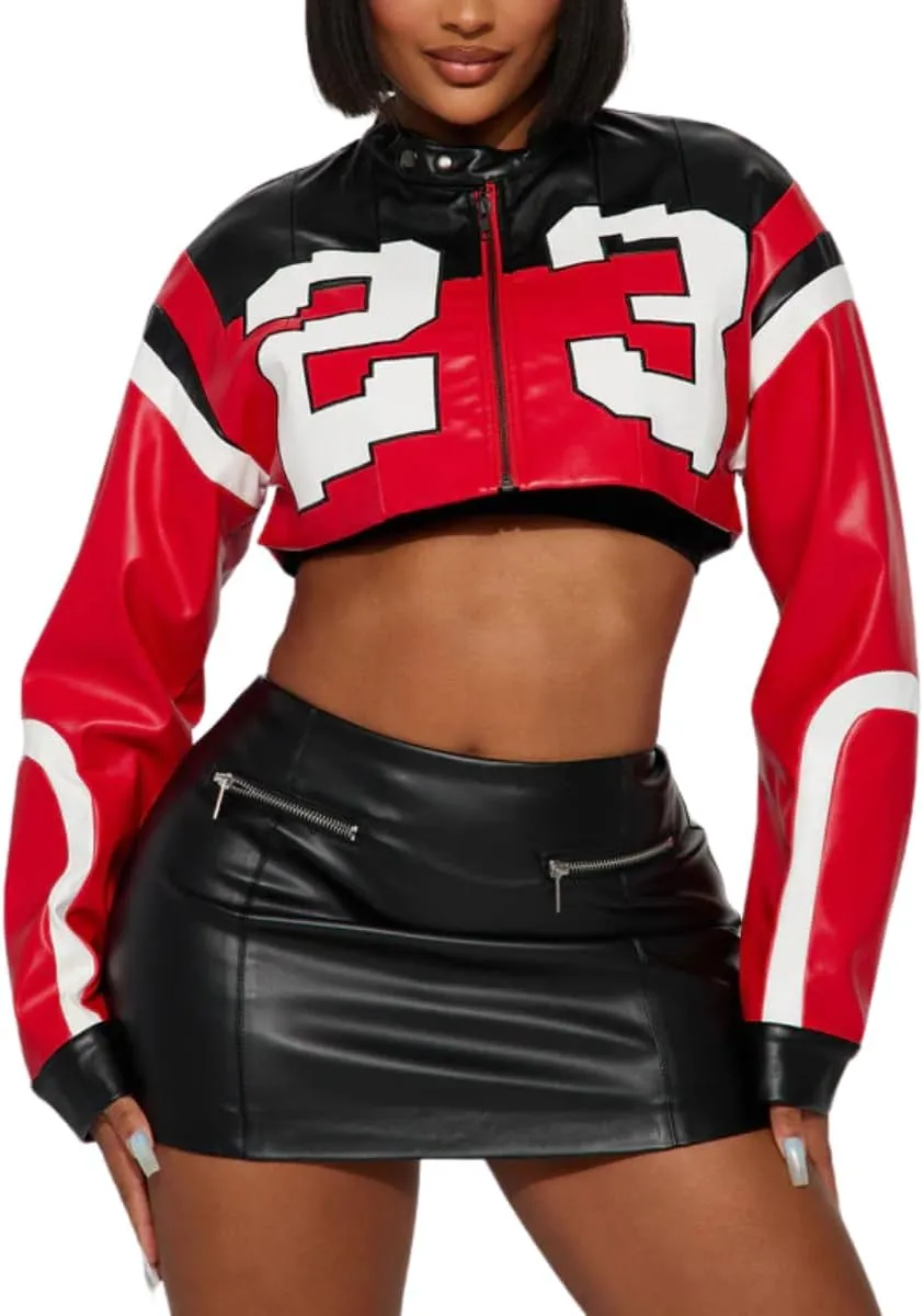 Women's Faux Leather Jacket Zip Up Cropped Bomber Leather Jacket Women 2024 S-XL