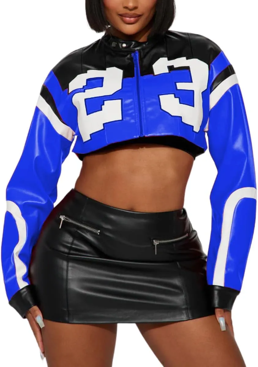 Women's Faux Leather Jacket Zip Up Cropped Bomber Leather Jacket Women 2024 S-XL