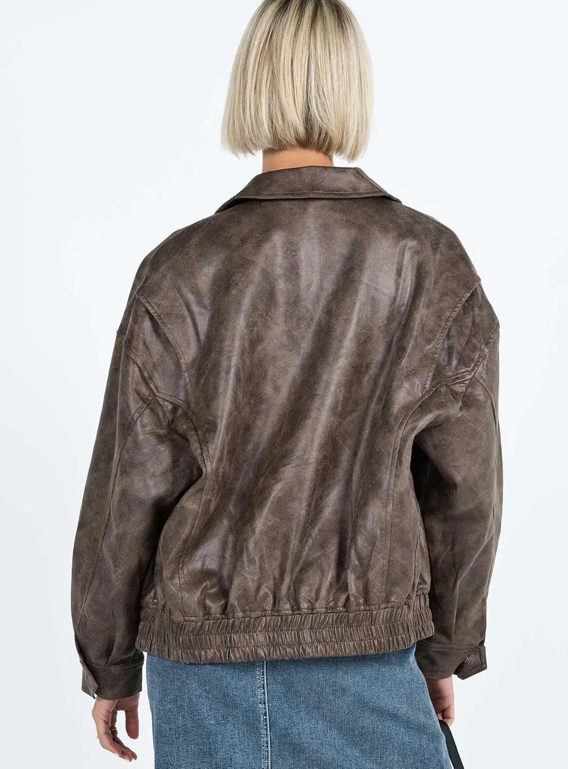 Women's Faux Leather Jacket Zip Up Short Fitted Slim Coat Bomber Jacket Women