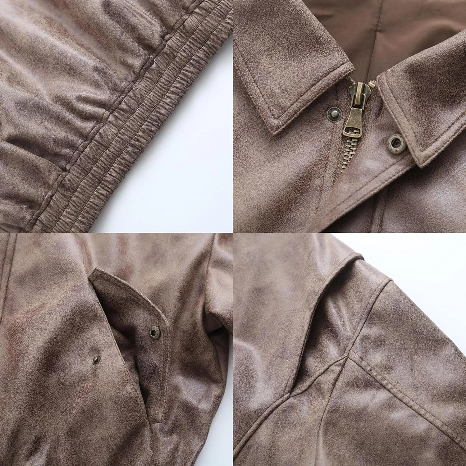 Women's Faux Leather Jacket Zip Up Short Fitted Slim Coat Bomber Jacket Women