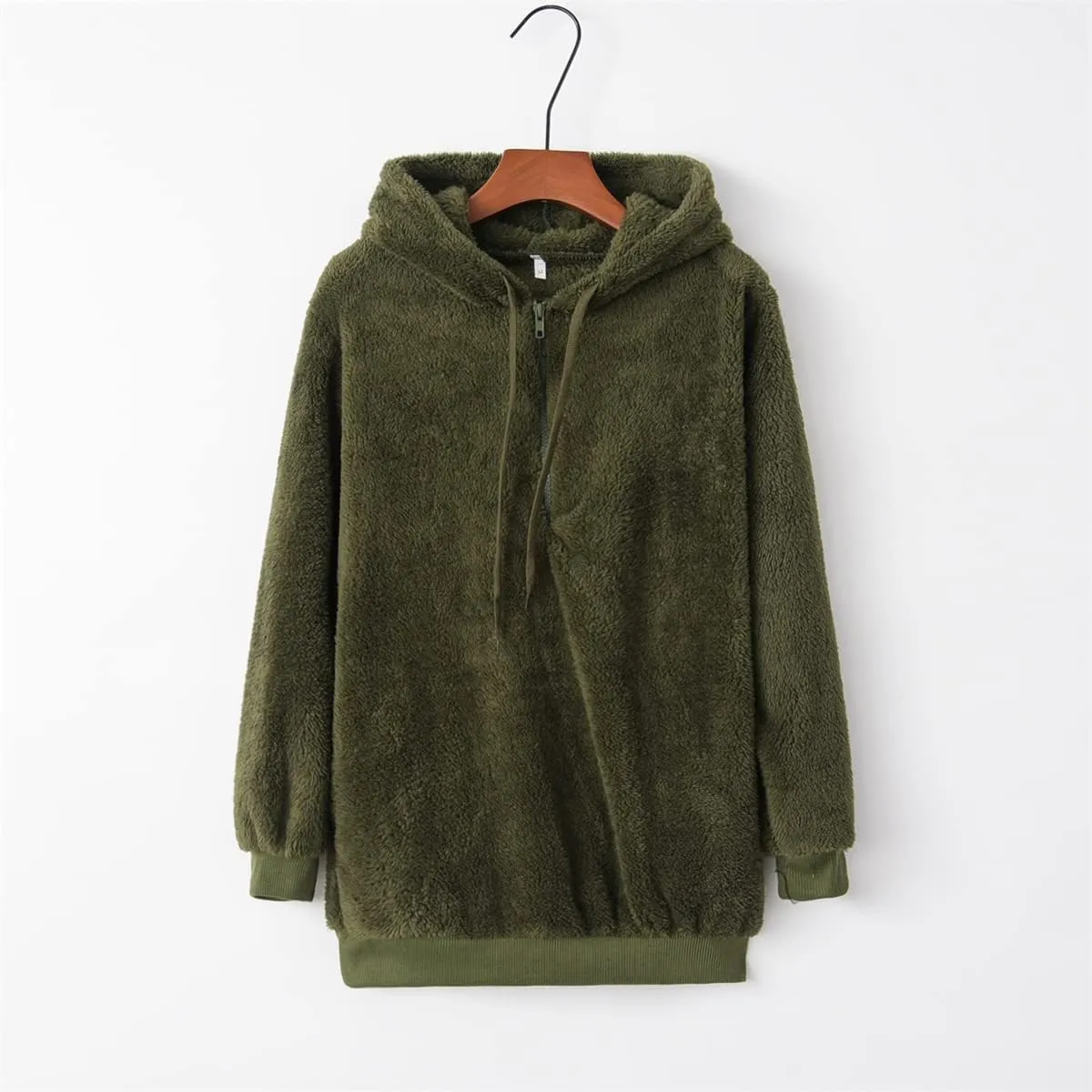 Womens Fuzzy Hoodies Sherpa Fleece Lined Sweatshirts Half Zipper Long Sleeve Pullover Casual Sport Hoodie Tops