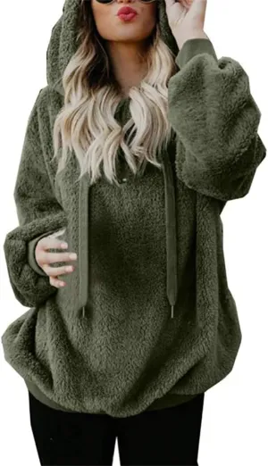 Womens Fuzzy Hoodies Sherpa Fleece Lined Sweatshirts Half Zipper Long Sleeve Pullover Casual Sport Hoodie Tops