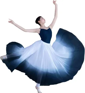 Women's Gradient Color Chiffon Lyrical Dance Skirt Long Swing Sheer Wrap Skirts for Modern Ballet Performance