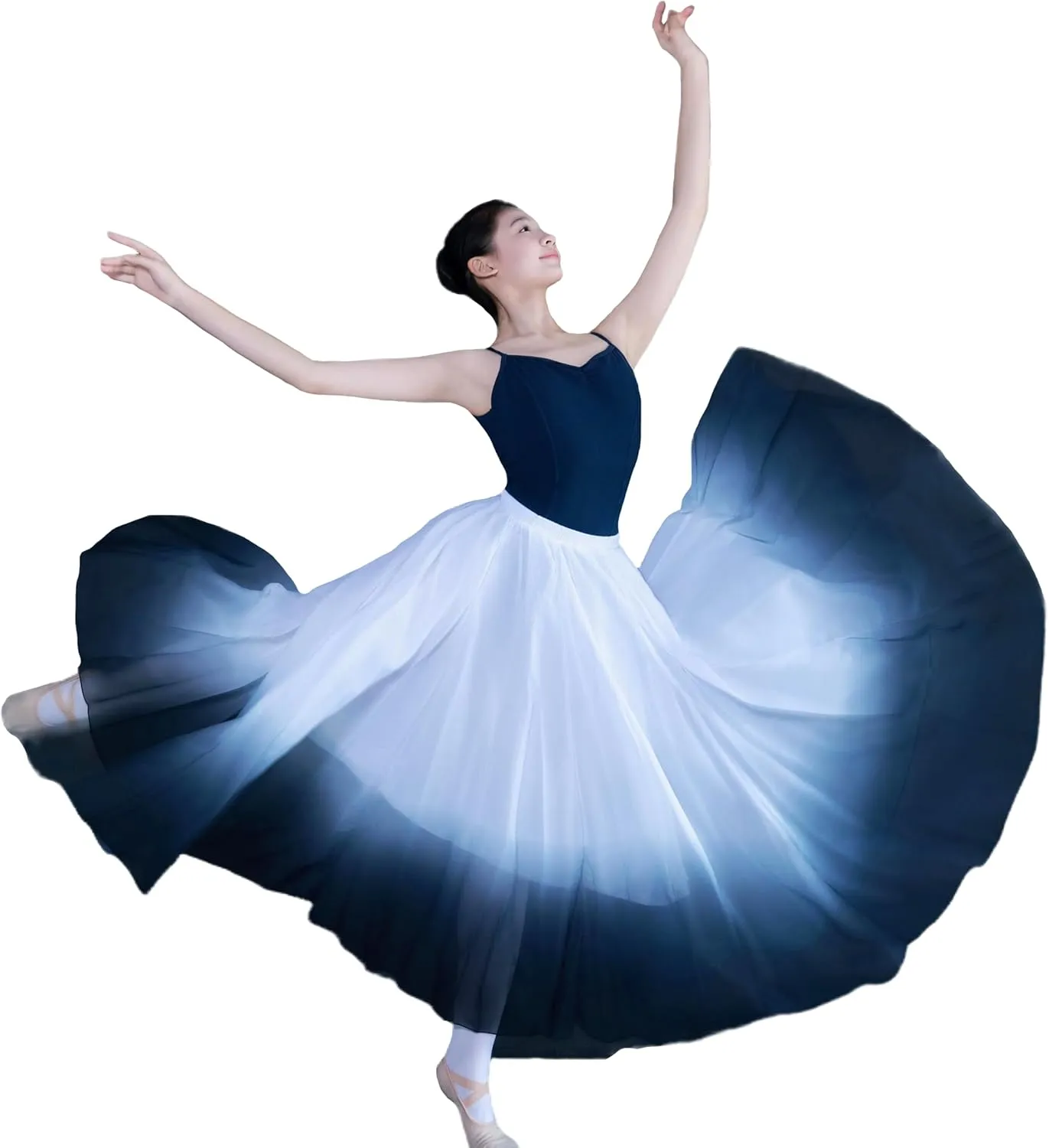Women's Gradient Color Chiffon Lyrical Dance Skirt Long Swing Sheer Wrap Skirts for Modern Ballet Performance