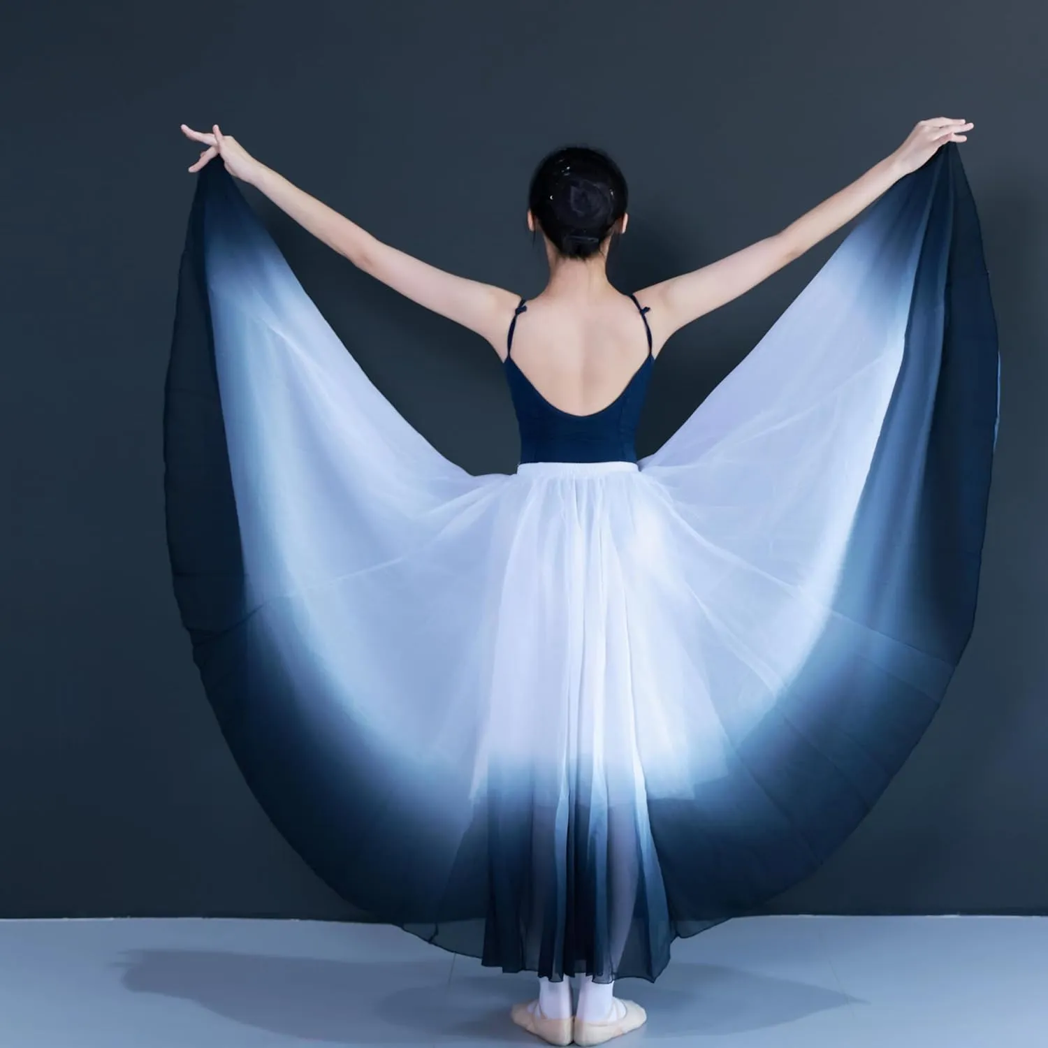 Women's Gradient Color Chiffon Lyrical Dance Skirt Long Swing Sheer Wrap Skirts for Modern Ballet Performance