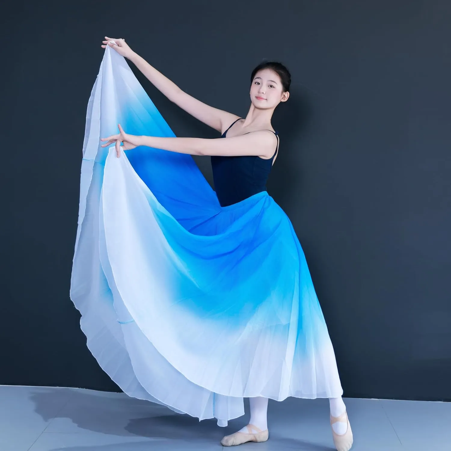 Women's Gradient Color Chiffon Lyrical Dance Skirt Long Swing Sheer Wrap Skirts for Modern Ballet Performance
