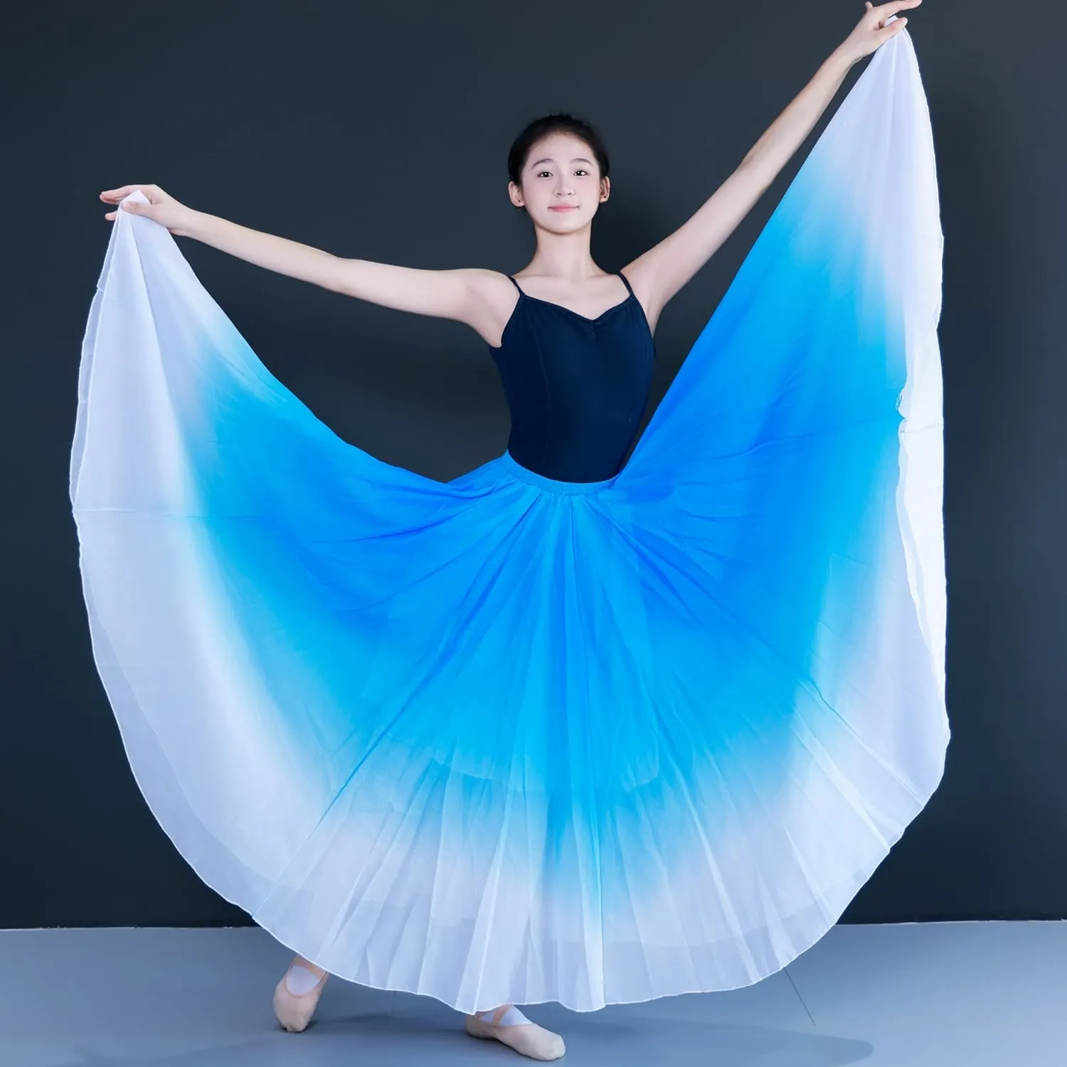 Women's Gradient Color Chiffon Lyrical Dance Skirt Long Swing Sheer Wrap Skirts for Modern Ballet Performance