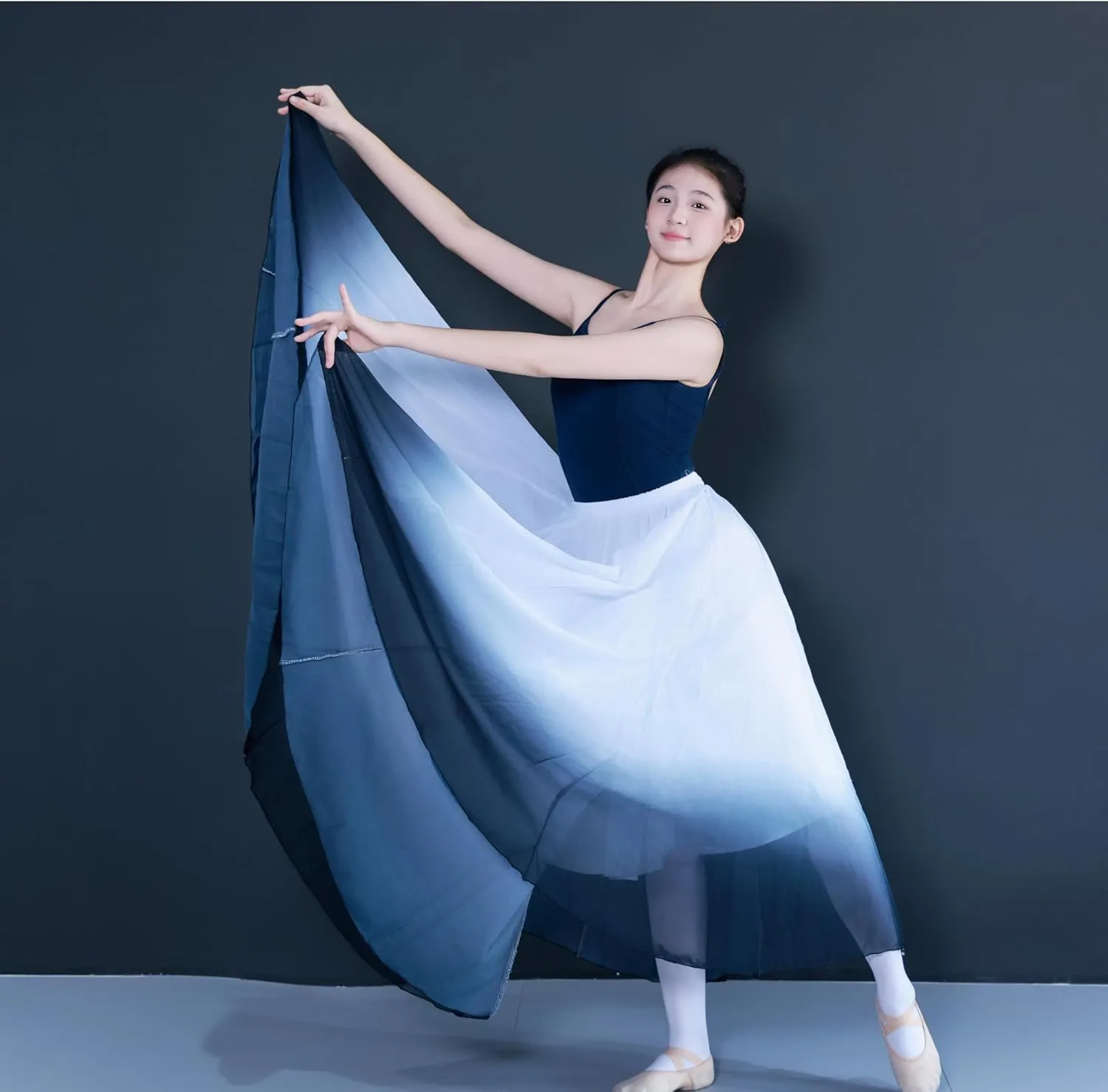 Women's Gradient Color Chiffon Lyrical Dance Skirt Long Swing Sheer Wrap Skirts for Modern Ballet Performance